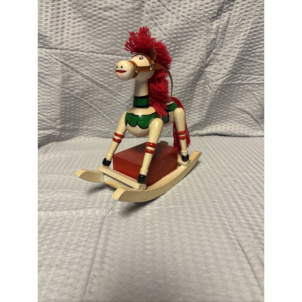 Vintage Wooden Musical And Moving Rocking Horse. Tested. 8 Inches Tall